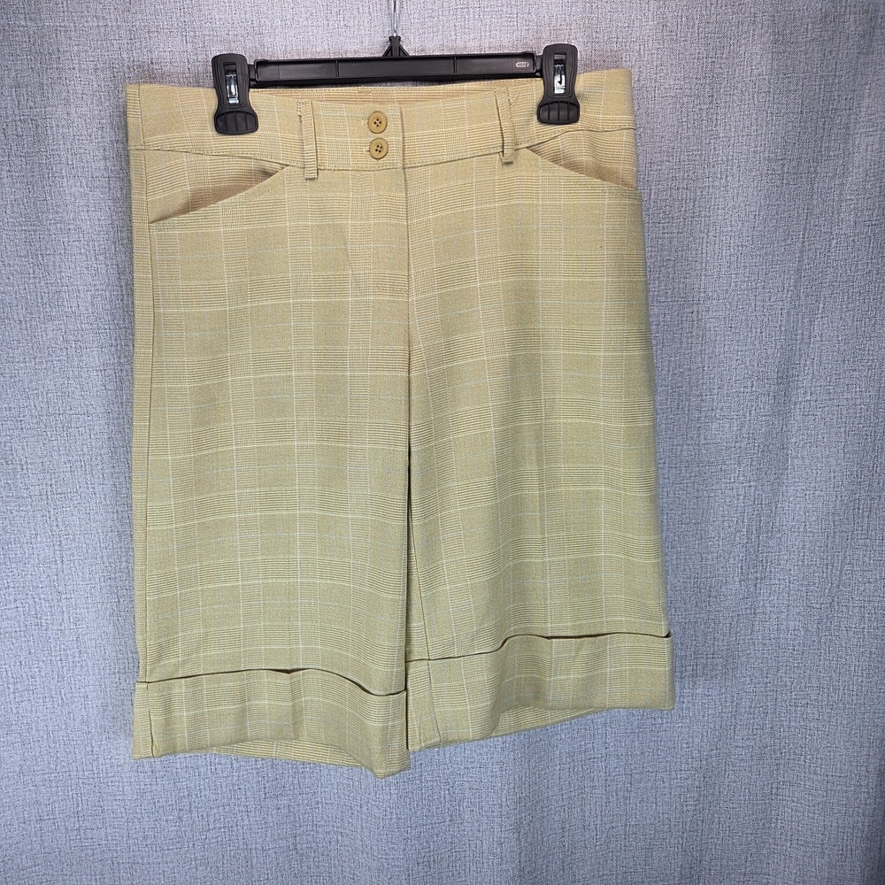 Wet Seal Y2K Womens Small Mustard Plaid Woven Cuffed Bermuda Shorts Casual